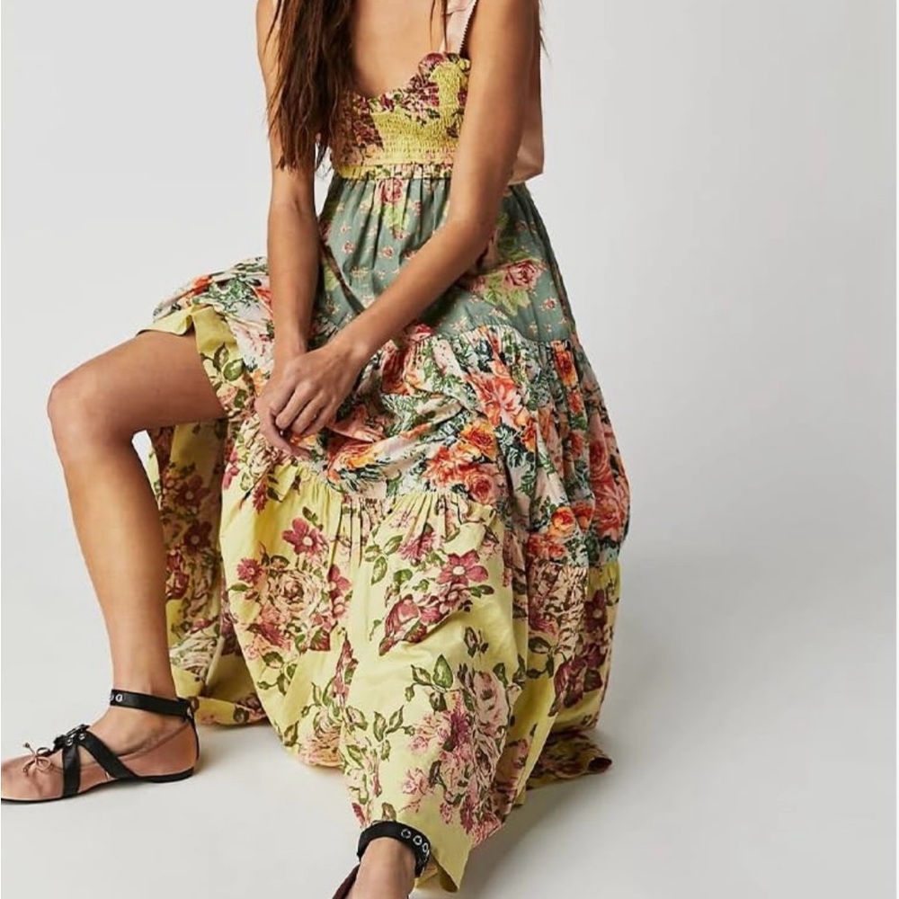 Free People Floral Tiered Maxi Dress in Yellow, Green and Blue - Picture 10 of 13
